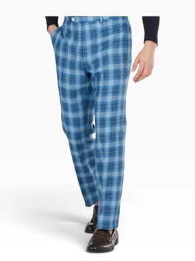 RALPH LAUREN Mens Norton Turquoise Stretch Plaid Classic Fit Pants